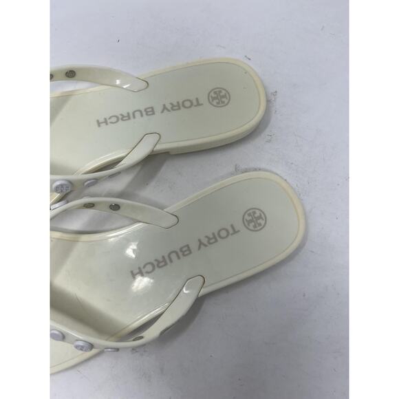 Tory Burch Women's Studded Jelly Thong Sandals, New Ivory, Off White, 8 - Picture 7 of 8